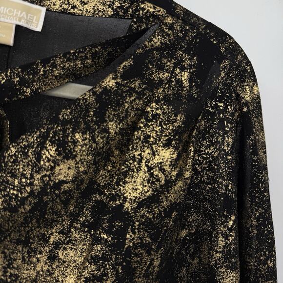 Michael Kors 3X Black Metallic Top Tie V Neck Dolman Sleeve Chiffon Smocked Hem - Picture 5 of 13